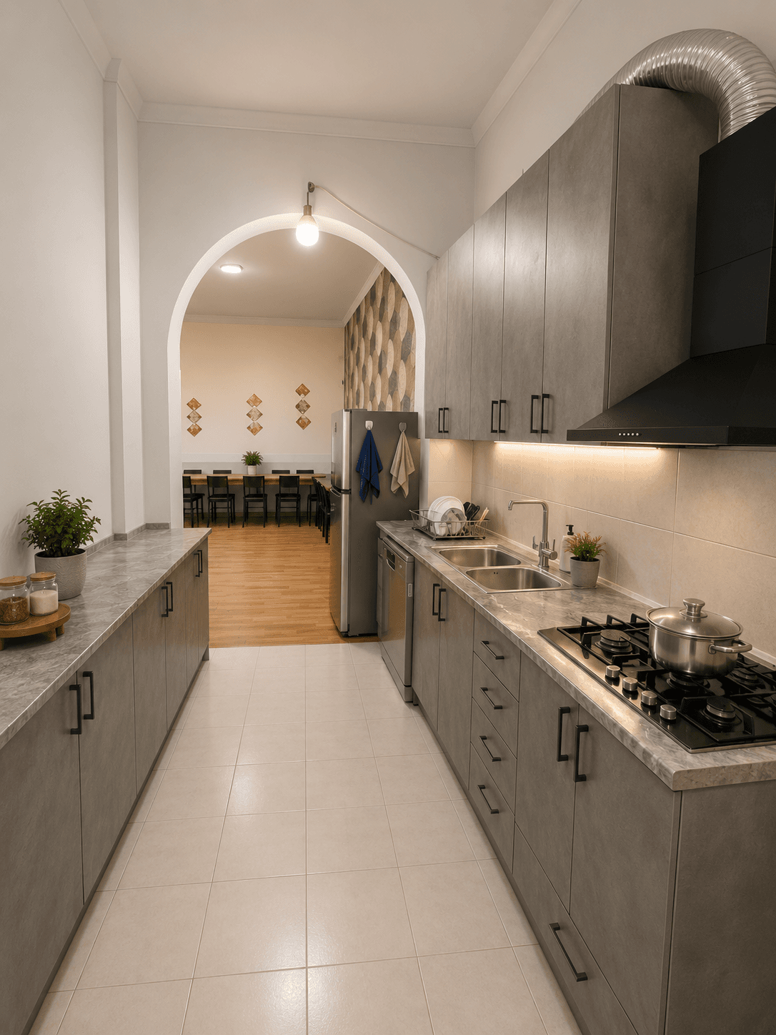 Bright shared kitchen at Dreamers Hostel
